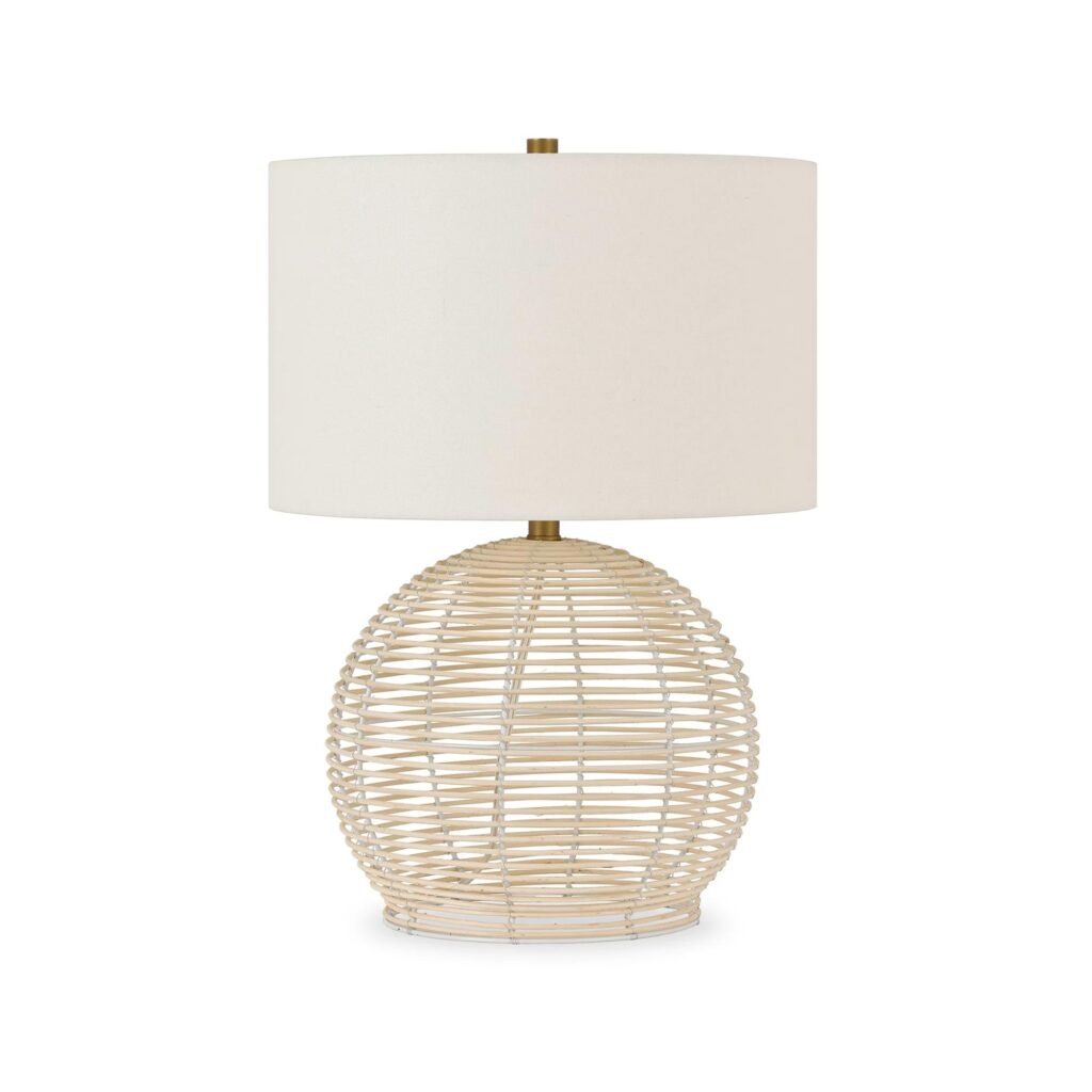 Evelyn&Zoe 21_ Coastal Rattan Table Lamp with White Drum Linen Shade
