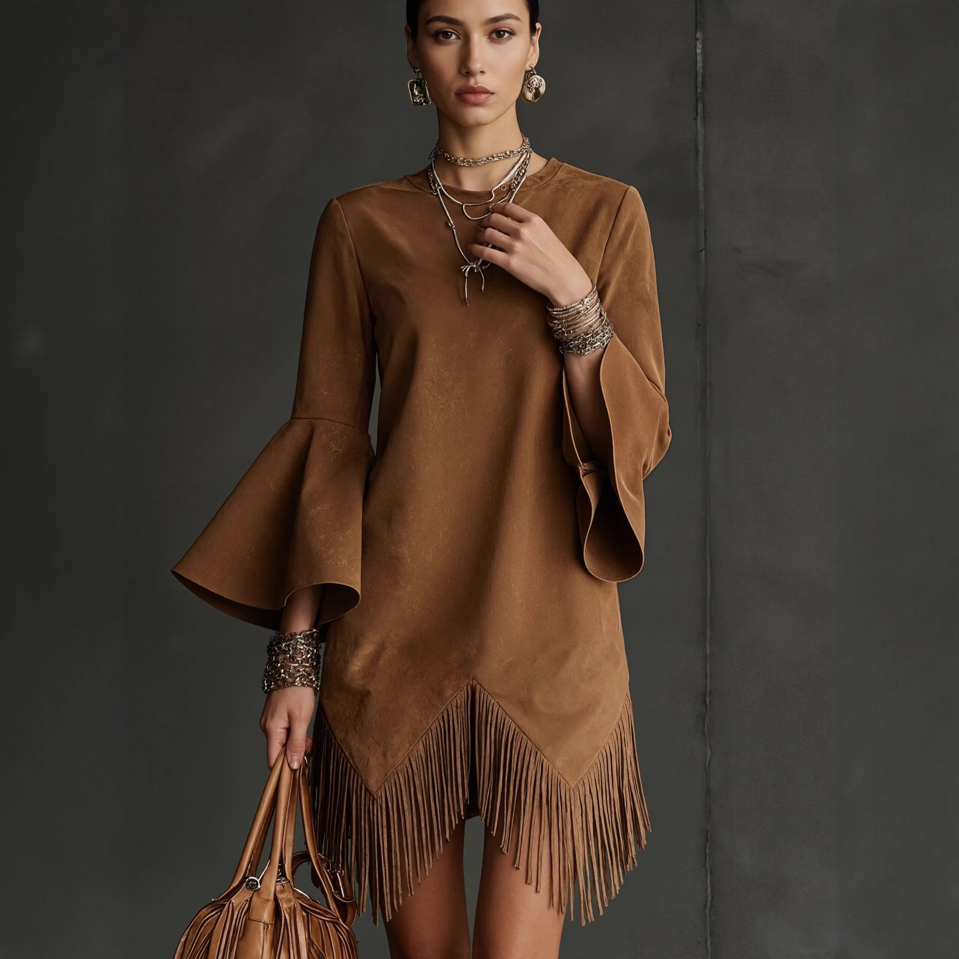 Tasseled Flared-Sleeve Loose-Fit Fashionable Dress For Women - Image 5