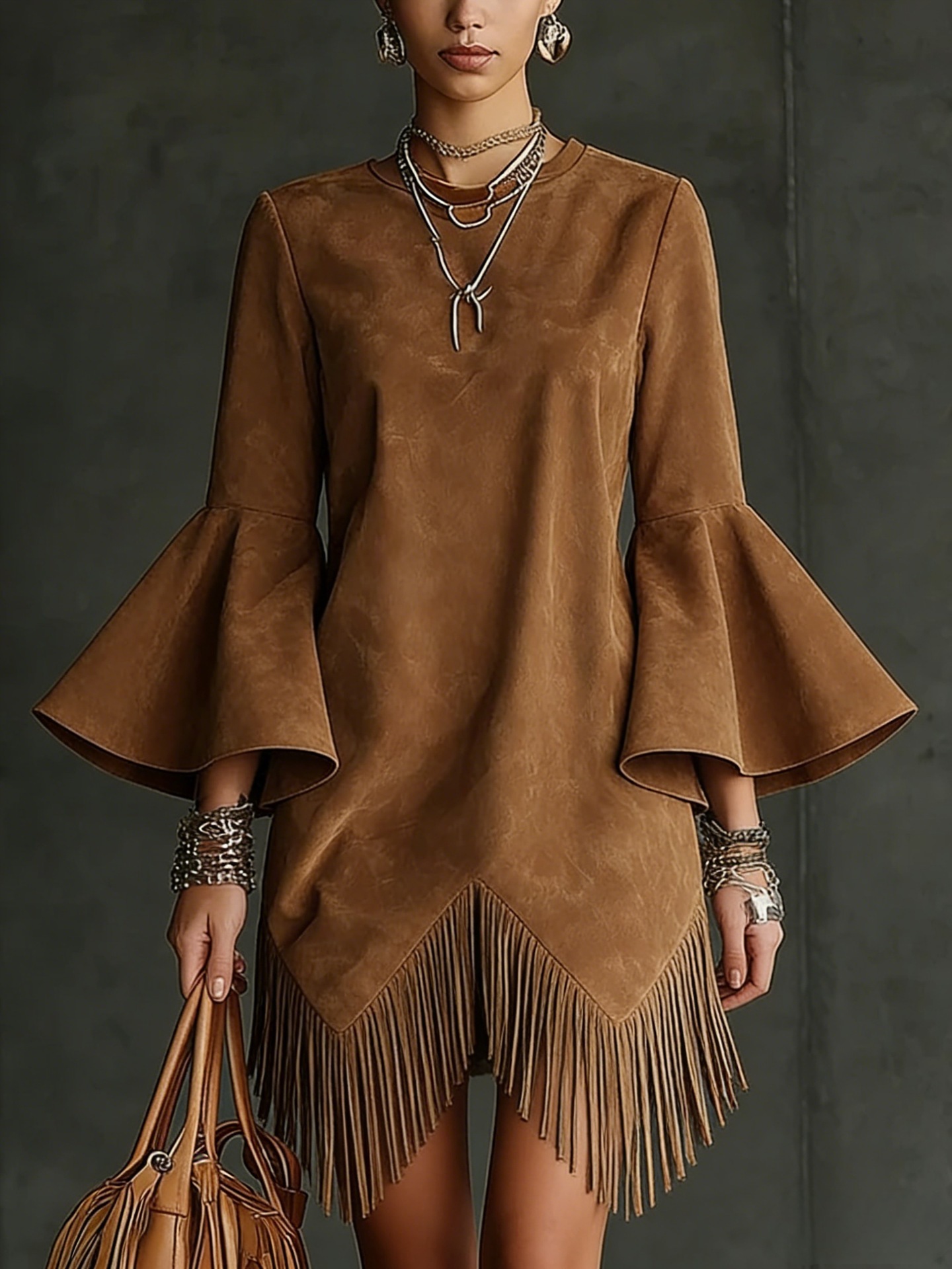 Tasseled Flared-Sleeve Loose-Fit Fashionable Dress For Women - Image 2