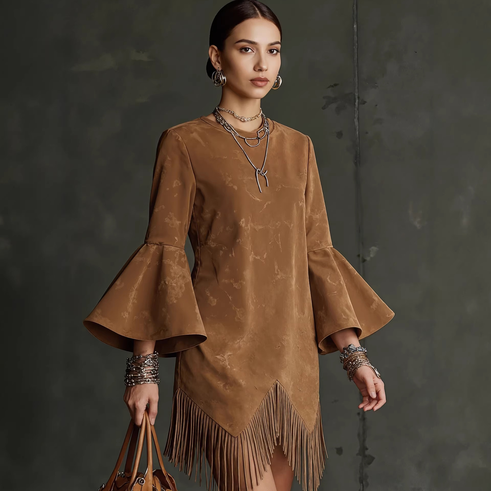 Tasseled Flared-Sleeve Loose-Fit Fashionable Dress For Women - Image 4