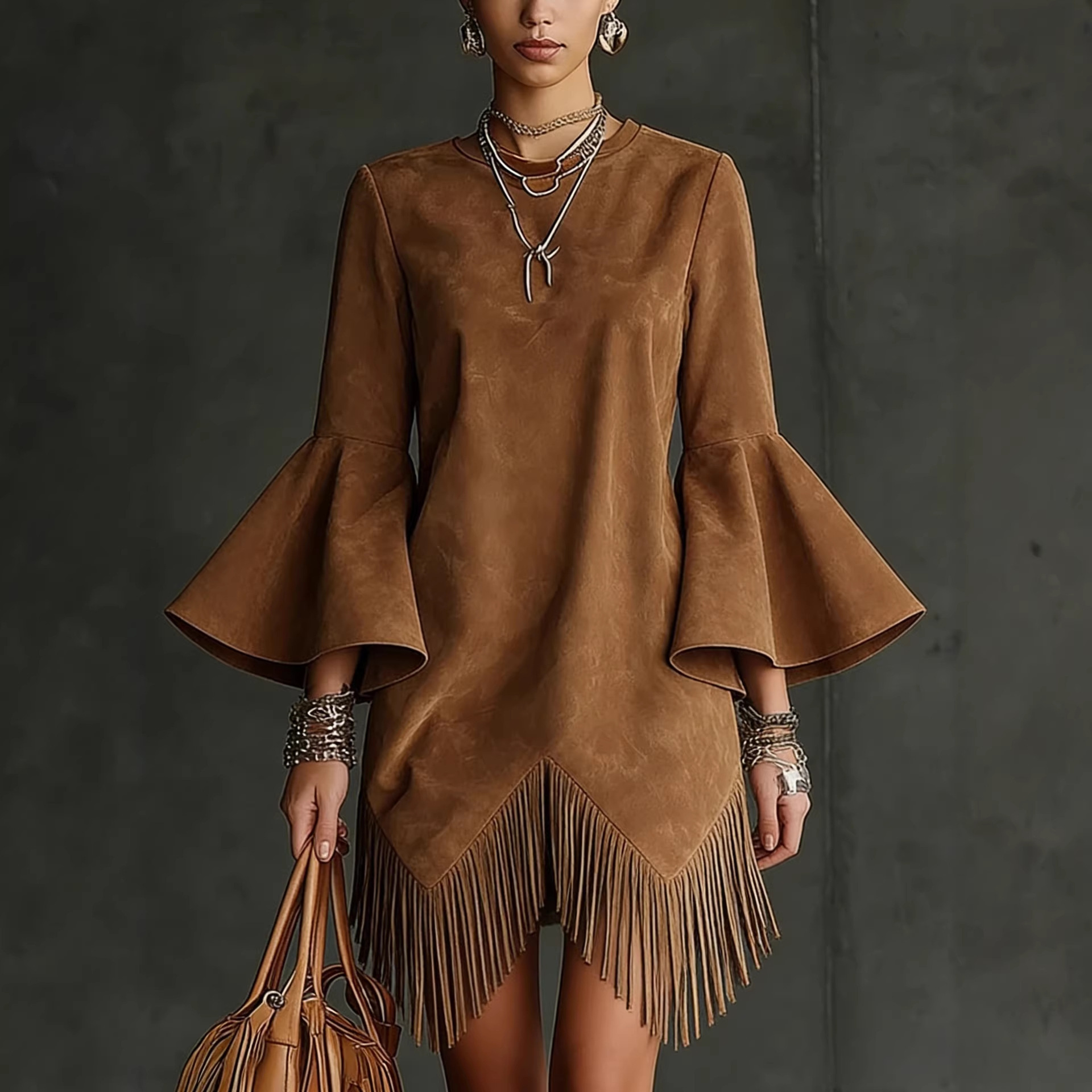 Tasseled Flared-Sleeve Loose-Fit Fashionable Dress For Women - Image 3